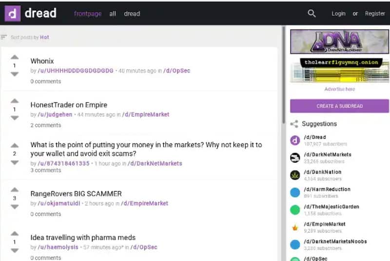 De bedste dark web-websteder, du ikke finder på Google 9 Et skærmbillede af Dread-hjemmesiden.