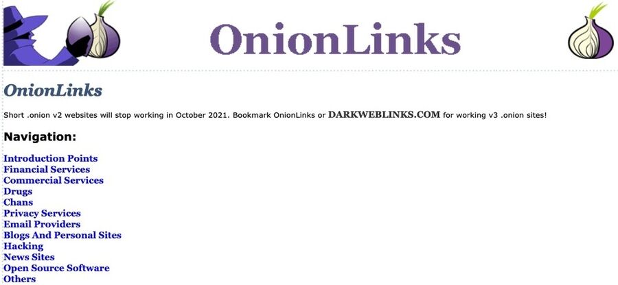De bedste dark web-websteder, du ikke finder på Google 11 Et skærmbillede af OnionLinks-hjemmesiden.