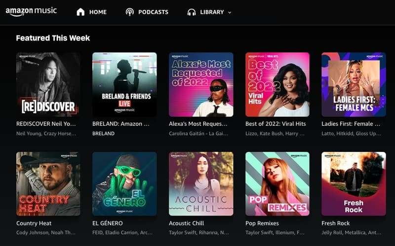 De 11 bedste websider, hvor du lovligt kan downloade gratis musik 6 Skærmbillede af Amazon Music hjemmeside