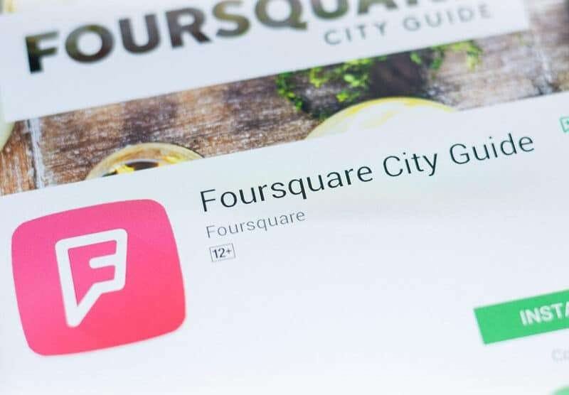 Foursquare City Guide-appen vist i app-butikken med logo og installationsmulighed.