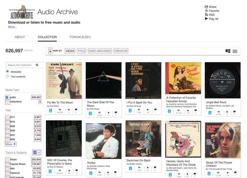 De 11 bedste websider, hvor du lovligt kan downloade gratis musik 7 Skærmbillede af The Internet Archive hjemmeside