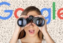 Google-søgning, en pige kigger i kikkert.