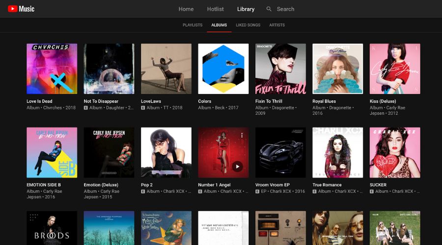 Screenshot af Youtube Music hjemmeside