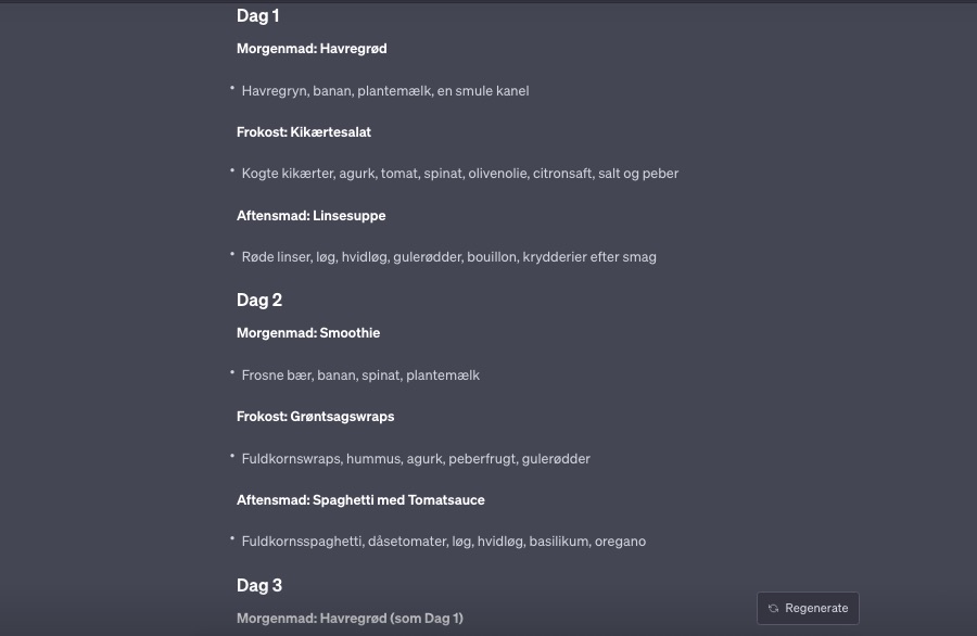 De 9 bedste måder at bruge ChatGPT på for dit helbred 2 Skærmbillede af ChatGPT's svar på en forespørgsel om en måltidsplan