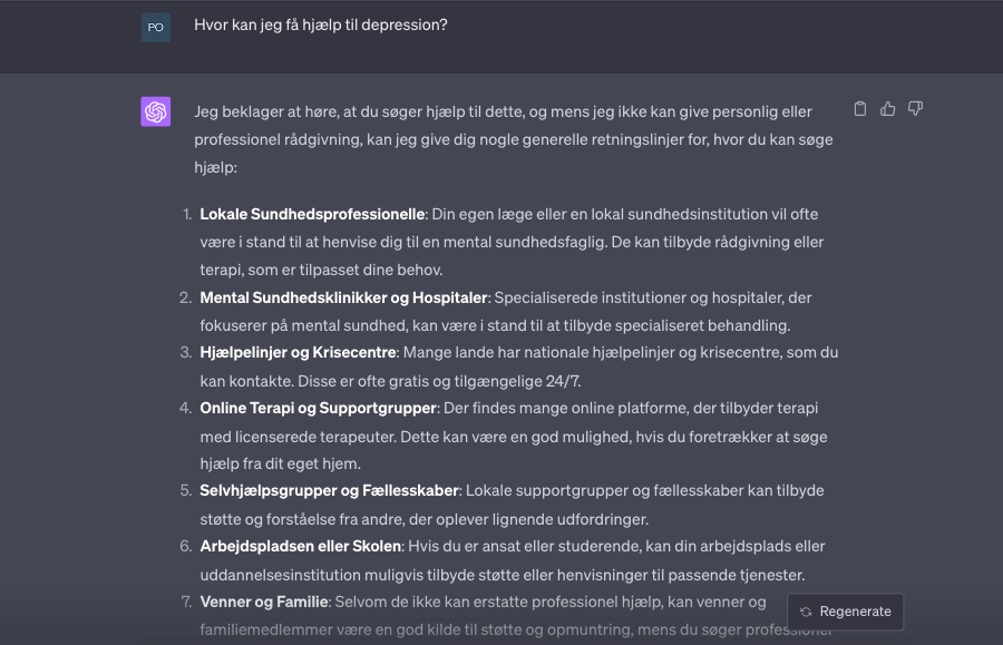 De 9 bedste måder at bruge ChatGPT på for dit helbred 7 Screenshot af ChatGPT-svar på spørgsmål om mental sundhed.