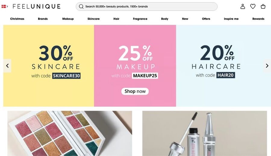 19 online shopping-steder med gratis international levering 7 Skærmbillede af feel unique webside