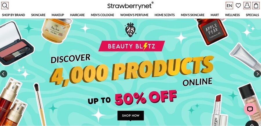 19 online shopping-steder med gratis international levering 6 Skærmbillede af strawberrynet webside