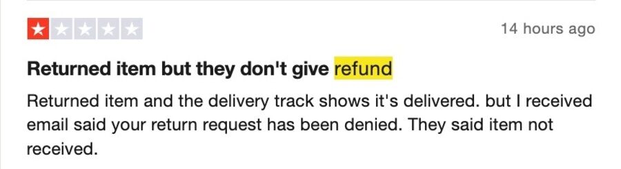 Bedømmelse på trustpilot om Temu