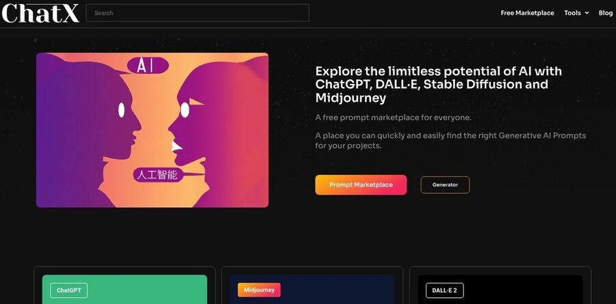 Skærmbillede af chatx.ai hjemmeside