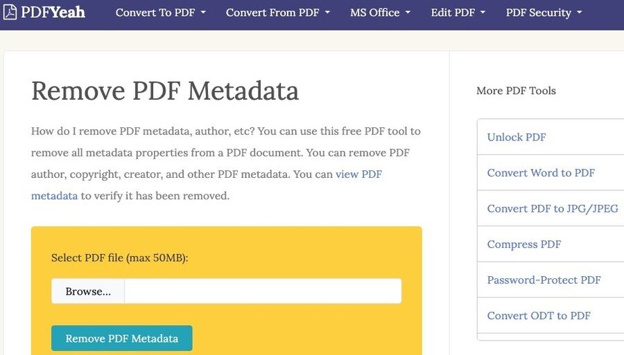 Skærmbillede af pdfyeah.com websiden