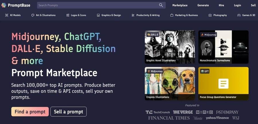 Skærmbillede af promptbase.com's hjemmeside