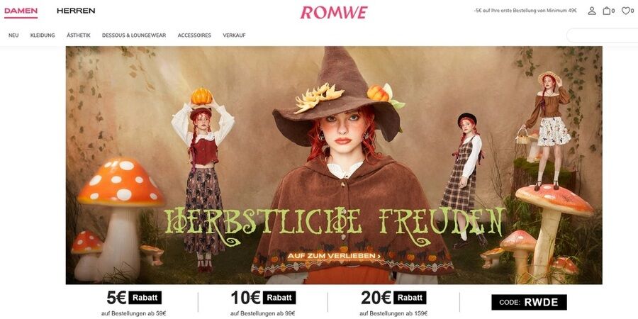 5 alternative billige onlinebutikker til Shein 5 Skærmbillede af romwe.com webside