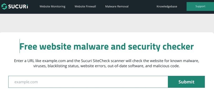Skærmbillede af sitecheck.sucuri.net hovedsiden