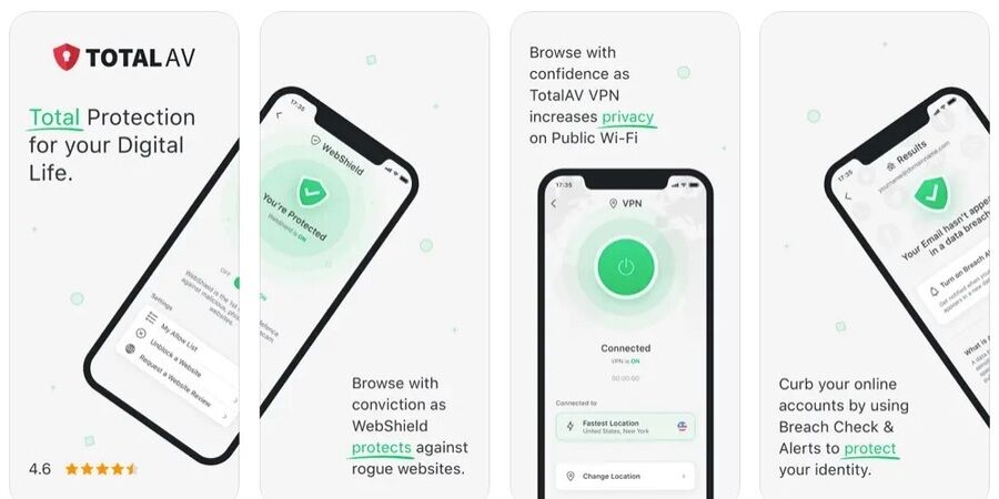 De 3 bedste gratis antivirus-apps til iPhone 2 TotalAV iPhone-app - skærmbillede på Google Play.