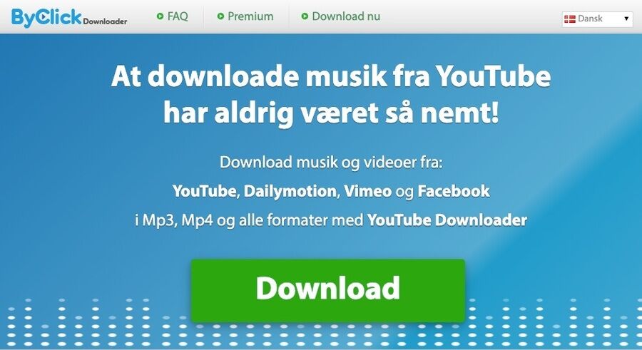 Skærmbillede af byclickdownloader hjemmeside