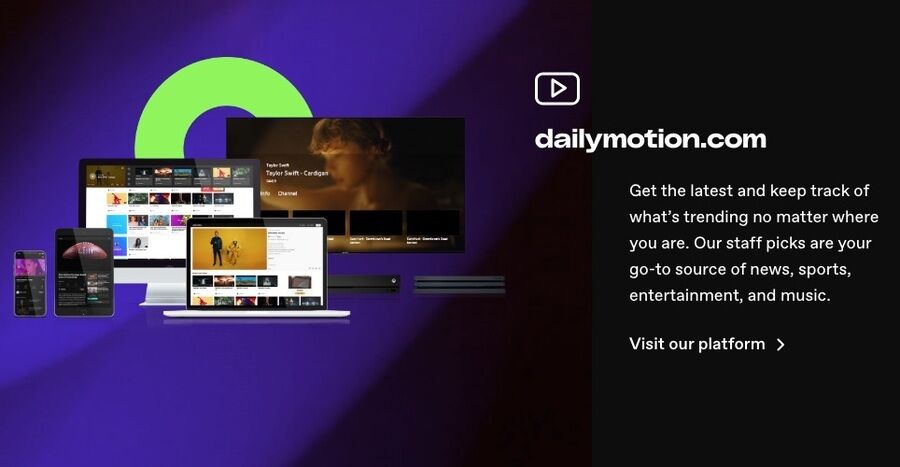 Skærmbillede af Dailymotions hjemmeside