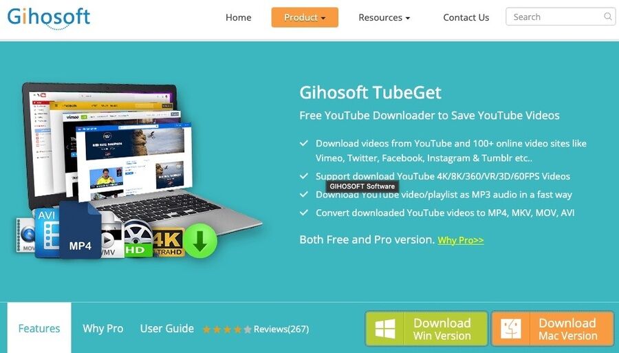 Skærmbillede af gihosoft hjemmeside