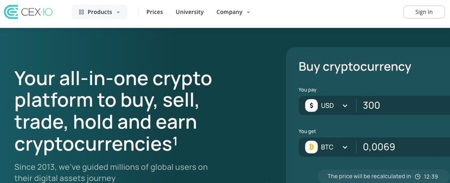 Et skærmbillede af cex hjemmesiden