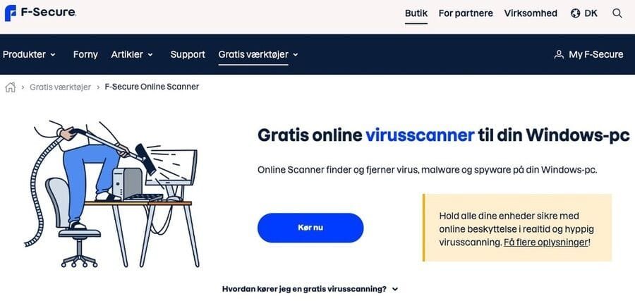 Skærmbillede af F-Secures online-scanner webside