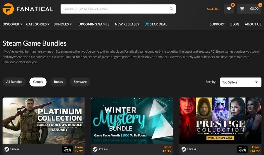 Et skærmbillede af Fanatical hjemmesiden