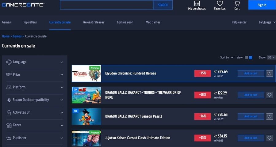 Et skærmbillede af GamersGate hjemmesiden