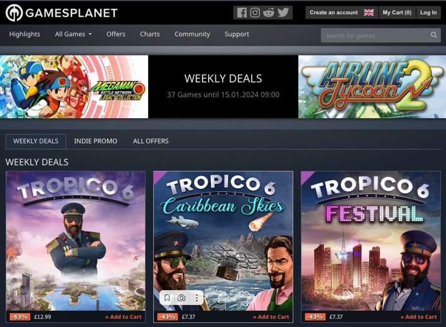 Et skærmbillede af Gamesplanet hjemmesiden