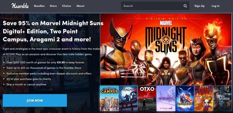 Et skærmbillede af Humble Bundle hjemmesiden