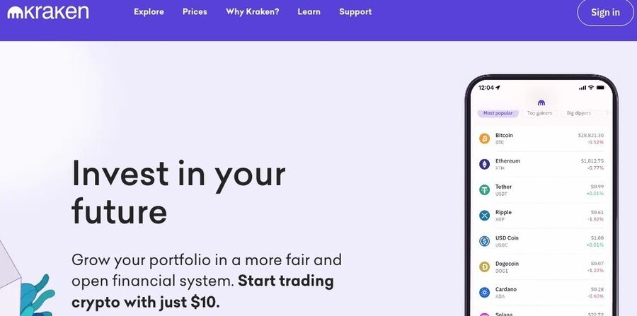 Et skærmbillede af kraken hjemmesiden