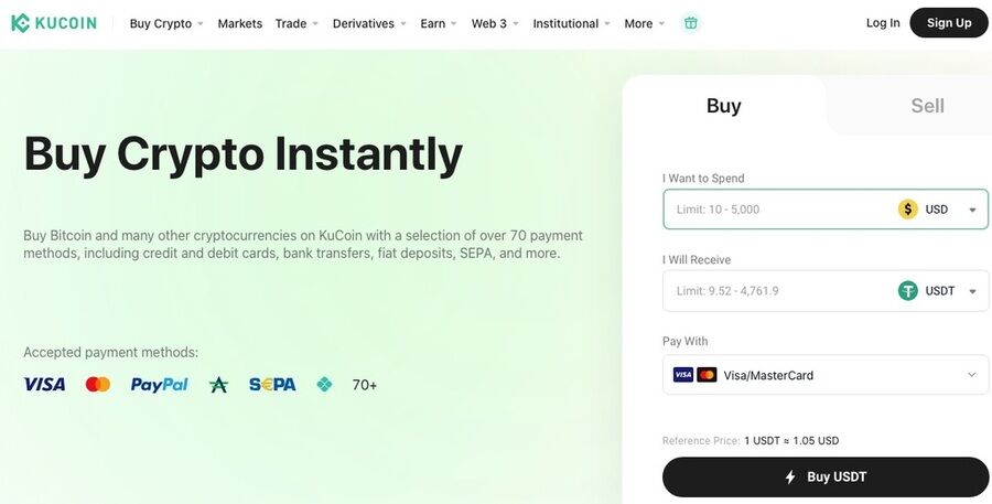Et skærmbillede af kucoin hjemmesiden