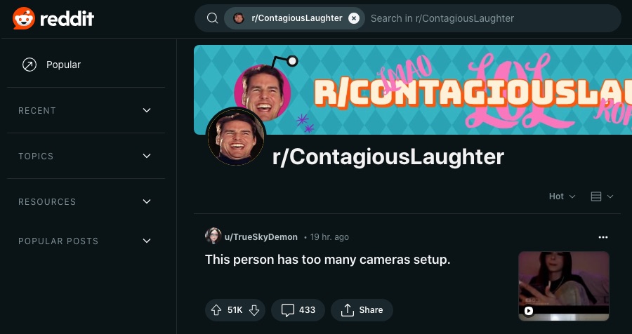 16 sjove subreddits, der garanteret får dig til at grine højt 10 Et skærmbillede af r/ContagiousLaughter webpage