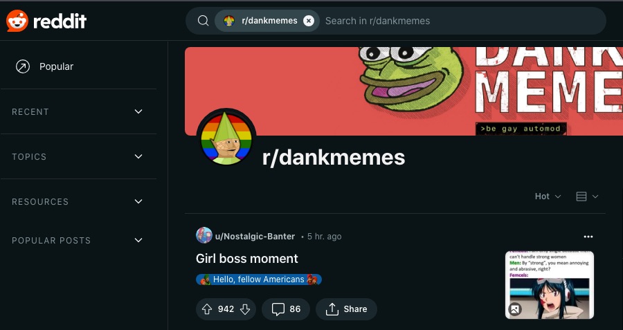 16 sjove subreddits, der garanteret får dig til at grine højt 2 Et skærmbillede af r/dankmemes webpage