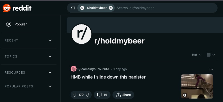 16 sjove subreddits, der garanteret får dig til at grine højt 5 Et skærmbillede af r/holdmybeer webpage