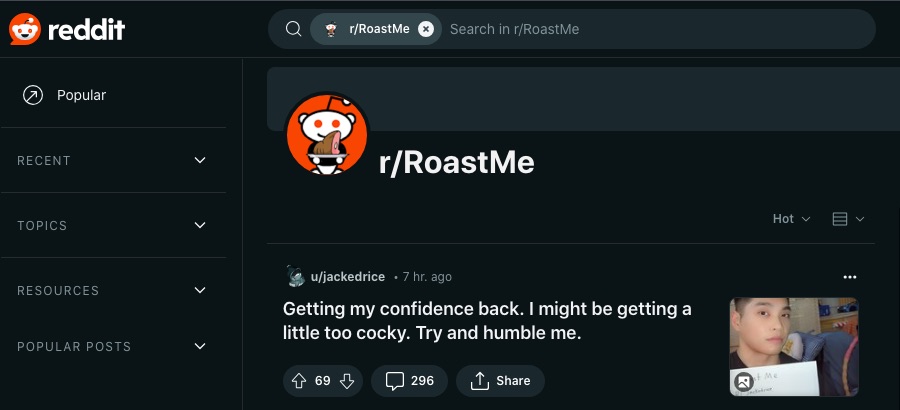 16 sjove subreddits, der garanteret får dig til at grine højt 16 Et skærmbillede af r/RoastMe webpage