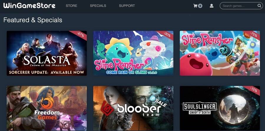 Et skærmbillede af WinGameStore hjemmesiden