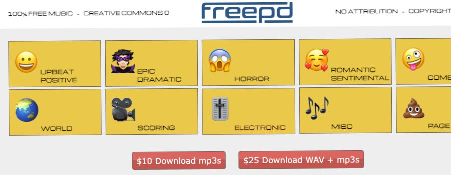 Top 6 hjemmesider til download af royaltyfri musik til dit næste projekt 3 Skærmbillede af FreePD hjemmesiden