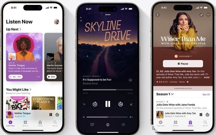 Apple Podcasts skærmbilleder