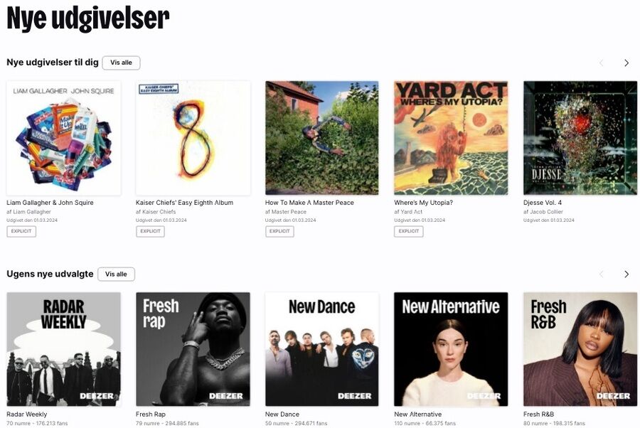 Skærmbillede af Deezer hjemmeside