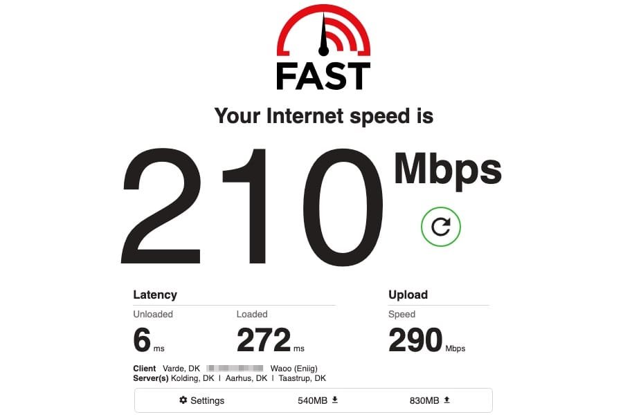 Skærmbillede af Fast Speed Test - Internet Speed hjemmeside