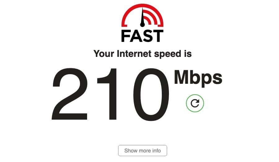 Skærmbillede af Fast Speed Test hjemmeside