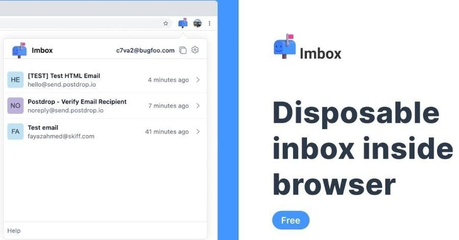 Skærmbillede af Imbox udvidelse til Chrome