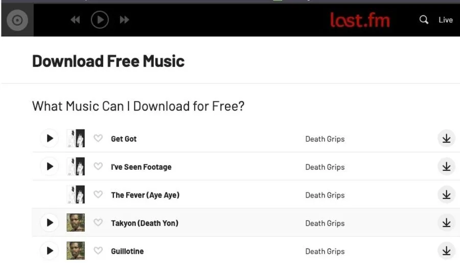 Skærmbillede af Last fm hjemmeside