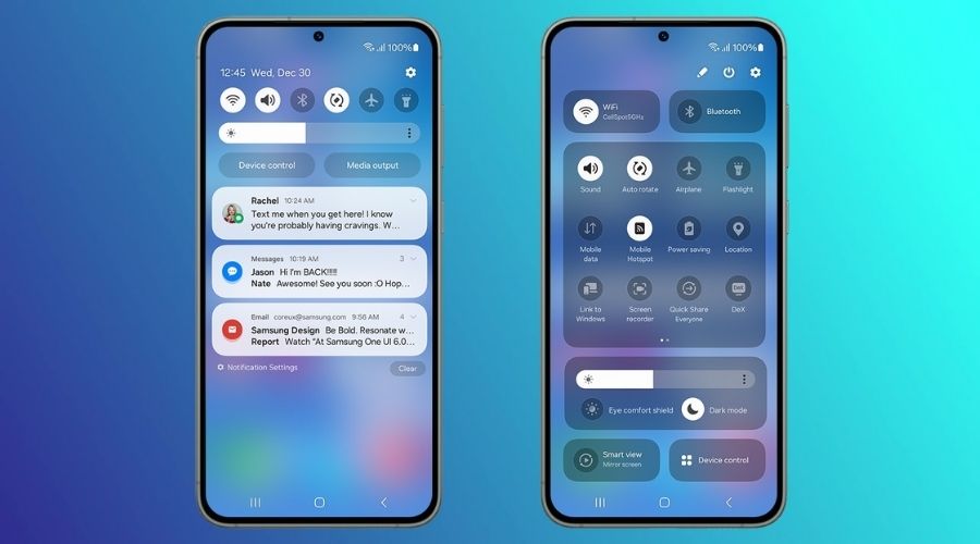 Skærmbillede af Samsung One UI -brugerfladen