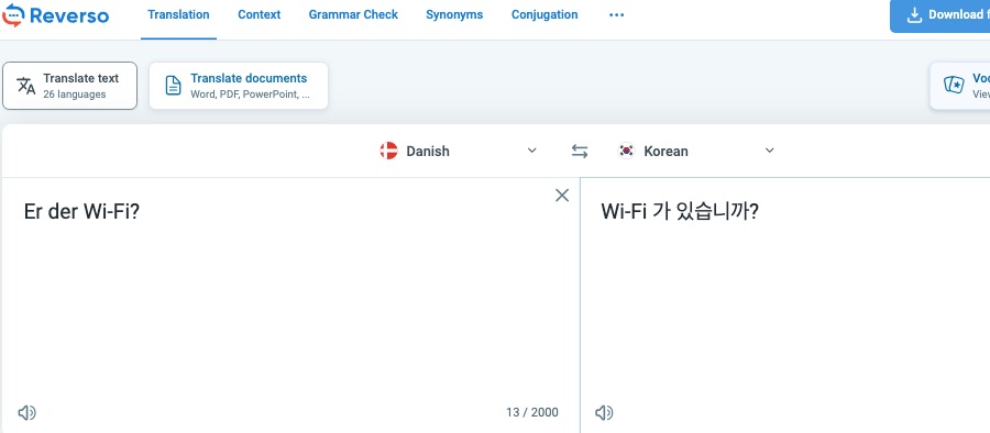 De 11 bedste online oversættere, du kan bruge i den virkelige verden 10 Skærmbillede af reverso hjemmeside