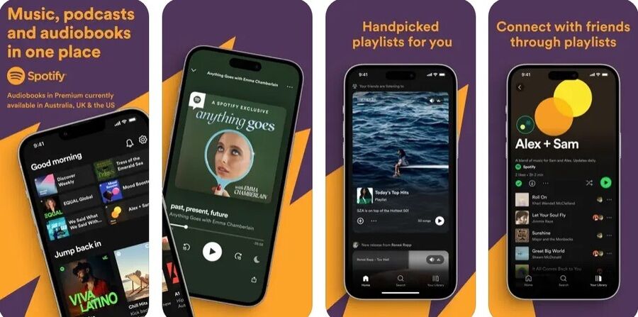Skærmbilleder af Spotify-programmet i App Store
