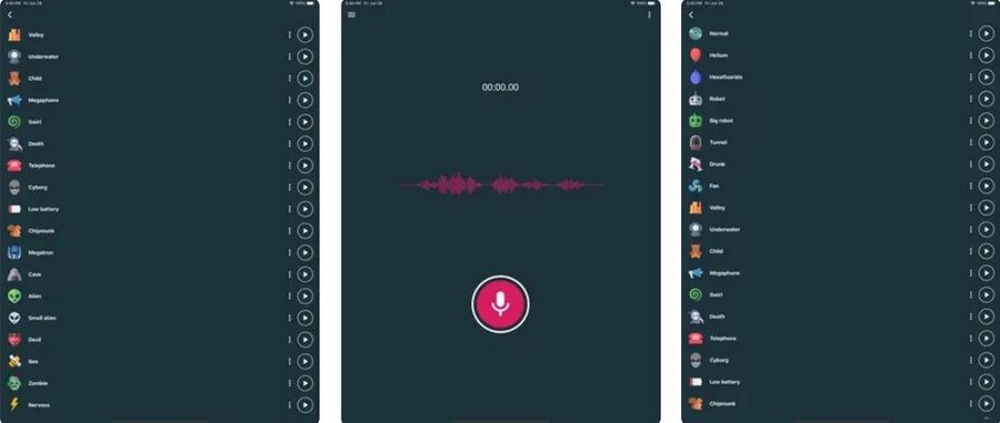 De 11 bedste stemmeskiftende apps til Android og iOS 3 Skærmbilleder af Voice Changer - Audio Effects-appen fra One Pixel Studio