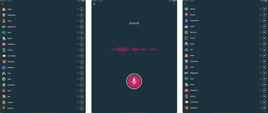 De 11 bedste stemmeskiftende apps til Android og iOS 3 Skærmbilleder af Voice Changer - Audio Effects-appen fra One Pixel Studio
