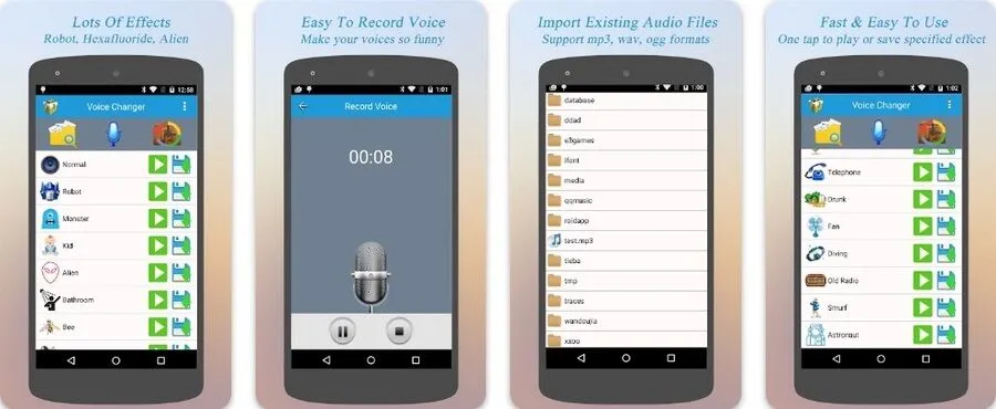 De 11 bedste stemmeskiftende apps til Android og iOS 9 Skærmbilleder af Voice Changer-appen fra MeiHillMan