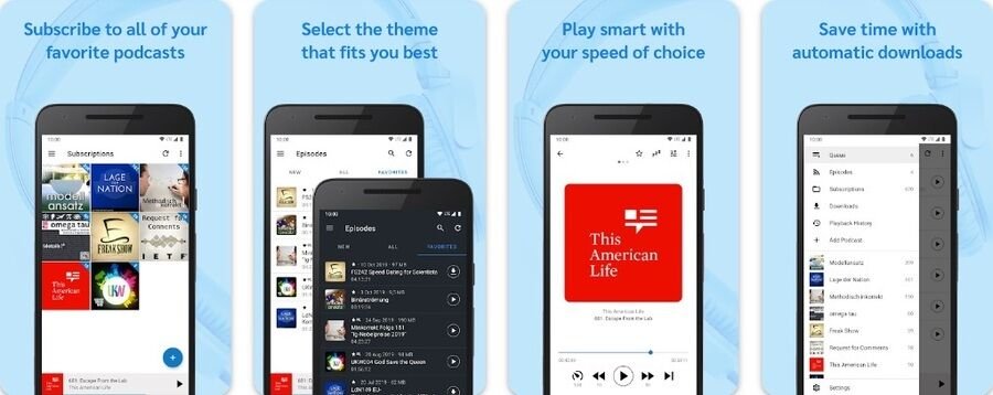 Skærmbilleder af AntennaPod-programmet 