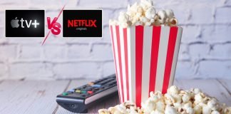 En collage om Apple TV+ vs Netflix