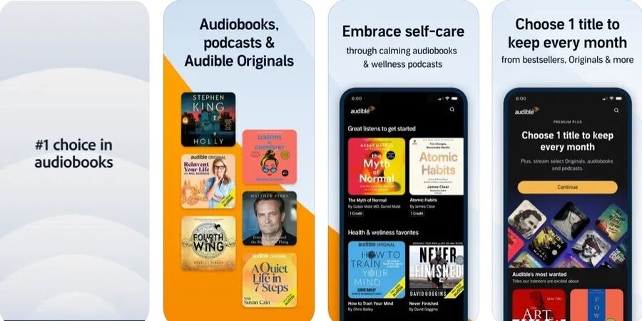 Skærmbilleder af Audible-programmet 